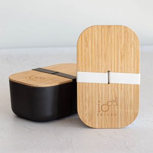 Two lunchboxes with bamboo lids.